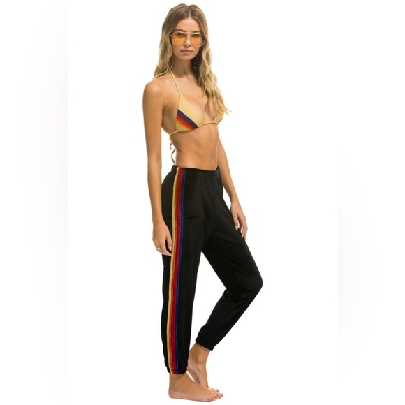 Aviator Nation Women’s  Black Classic Velvet 5 Striped Jogger/Sweatpants | EUC🌈 - Picture 1 of 12